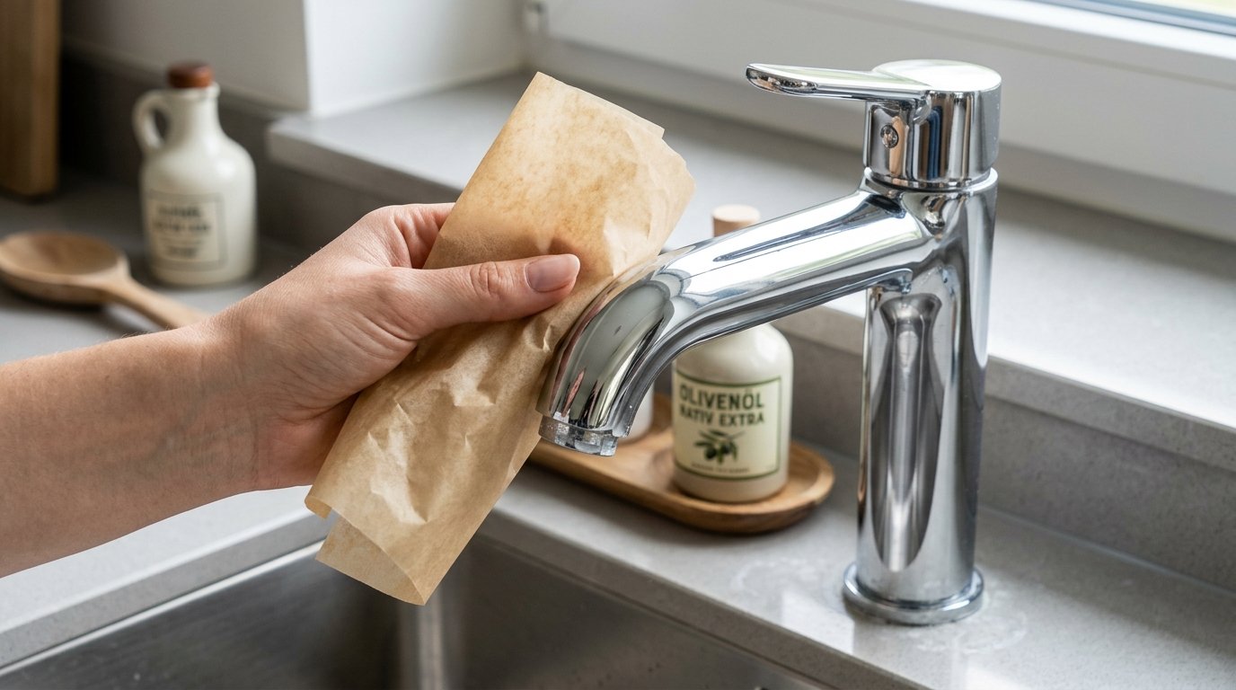entdecken Sie das einfache Geheimnis gegen Kalkablagerungen am Wasserhahn: ein bewährter Küchentrick für strahlend sauberes Chrom ohne Chemikalien